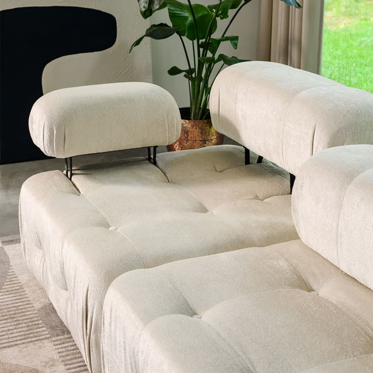 Navi – Canapé Modulable avec Accoudoir Gauche, Assise Centrale et Pouf