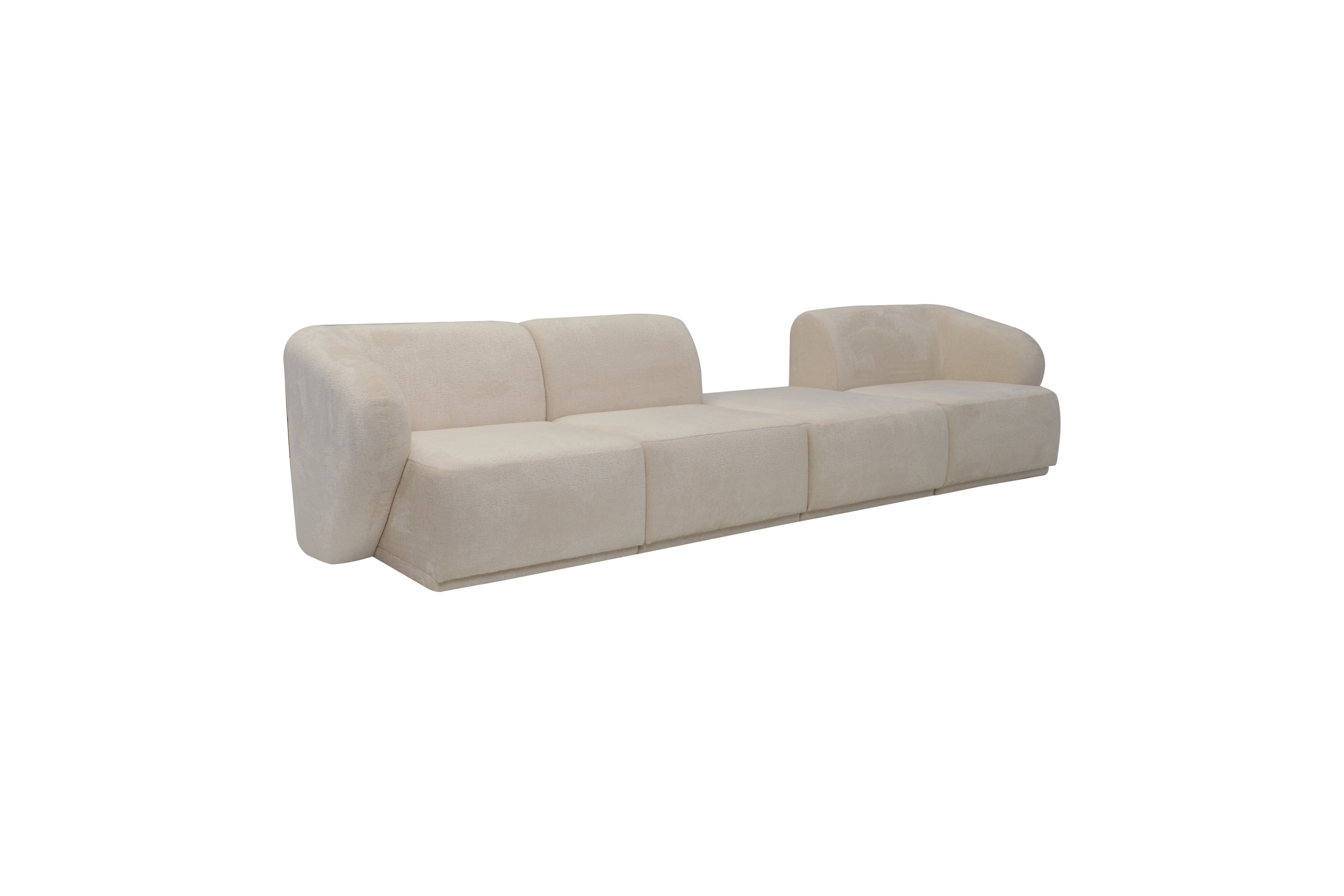 Elon – Canapé Modulable 4 Places avec Accoudoirs et Pouf Central