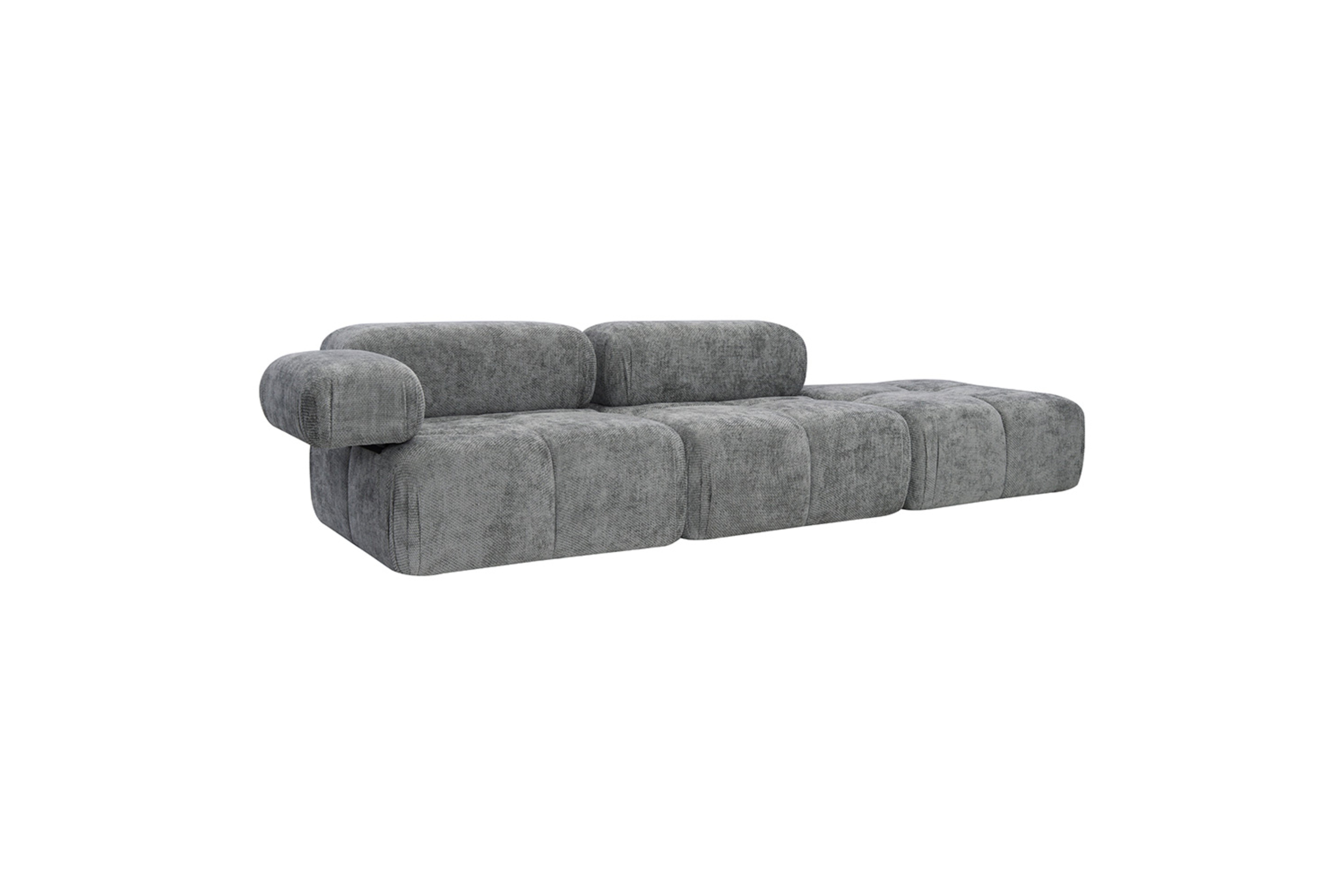 Nina – Canapé Modulable 3 Places avec Accoudoir Gauche, Assise Centrale et Pouf