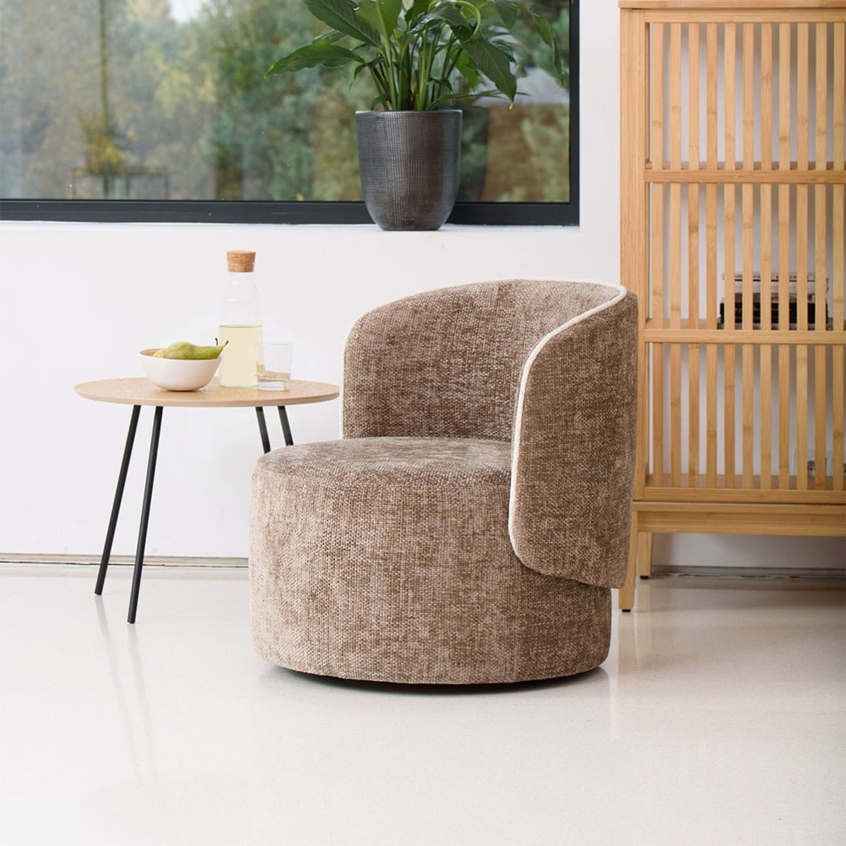 Fauteuil Ileno – Design pouf avec dossier & base pivotante intégrée
