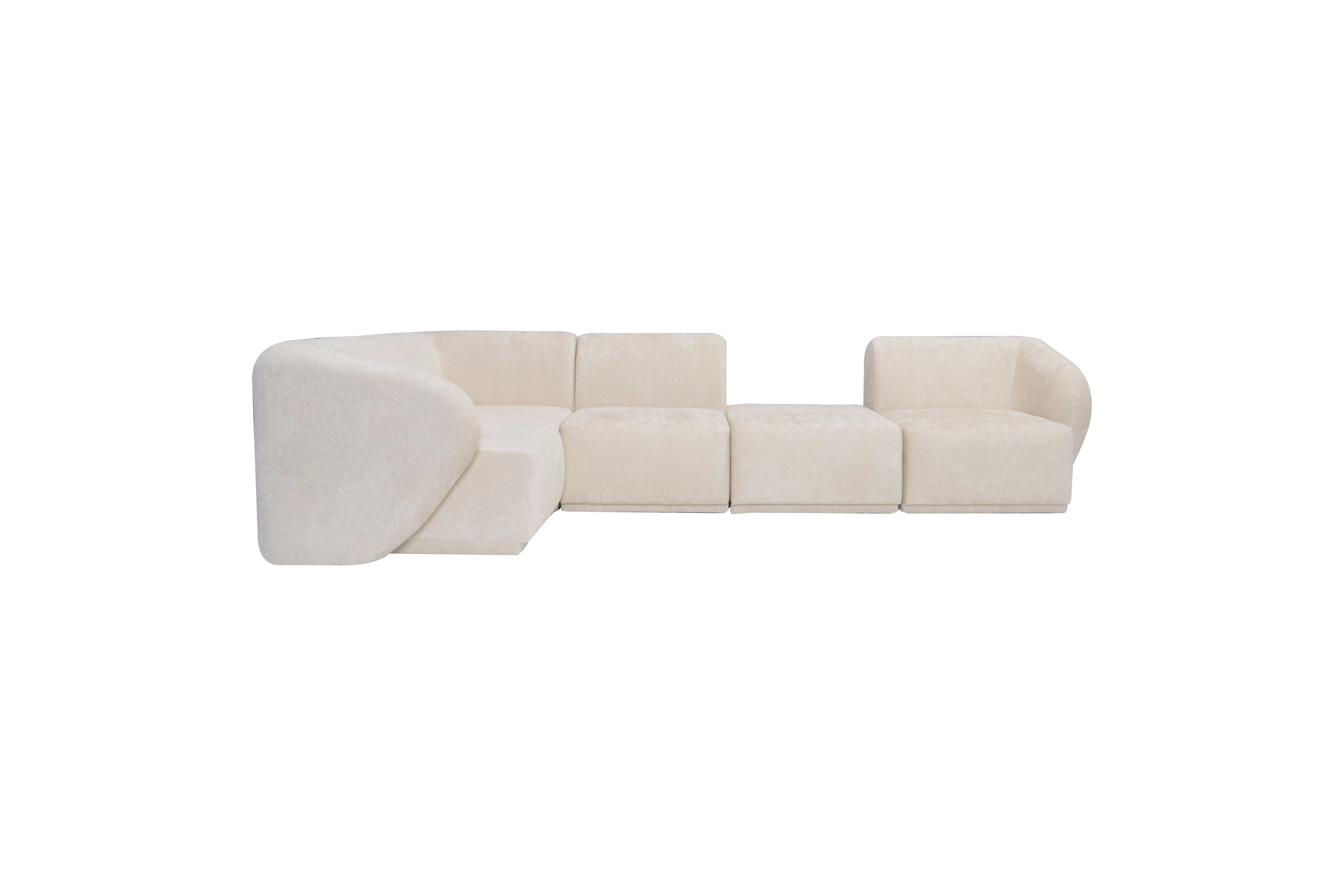 Elon – Canapé d’Angle Modulable 5 Places avec Pouf Central