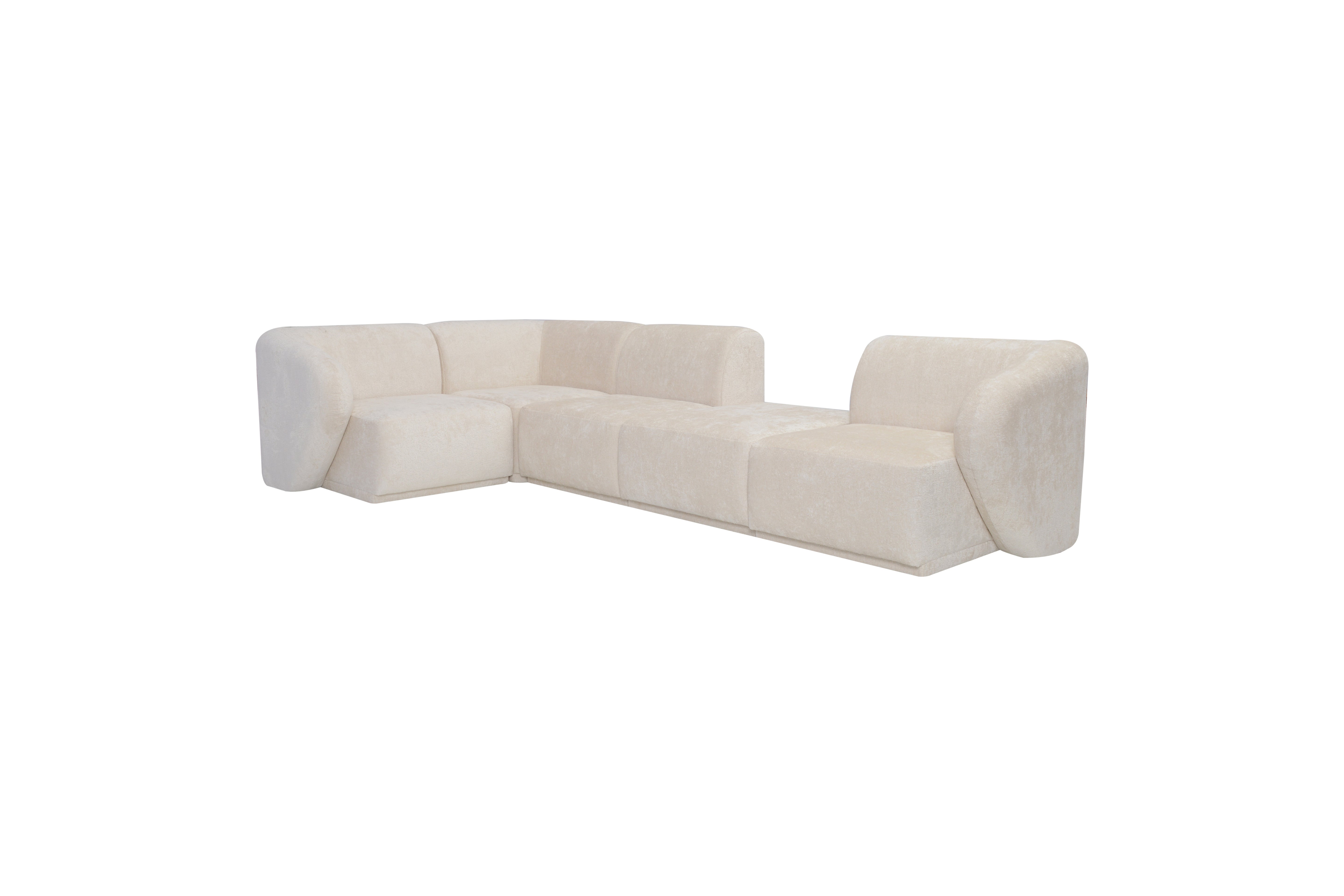 Elon – Canapé d’Angle Modulable 5 Places avec Pouf Central